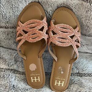 Haute Hippie Pink and Tan Beaded Sandals